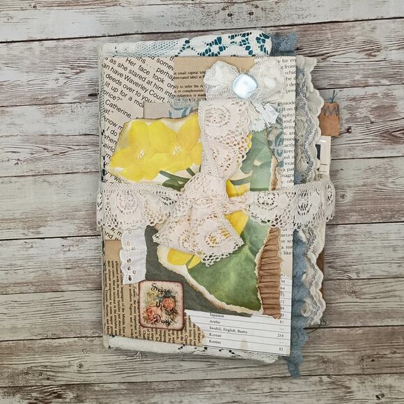 Turquoise Embellished Junk Journal: Flowers, Birds, Butterflies (Seize the Day) - Picture 2 of 16